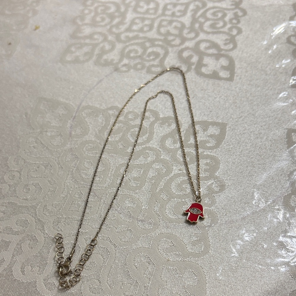 Tai Jewelry Red Enamel Hamsa Evil Eye Protection Necklace Gold Plated CZ 925